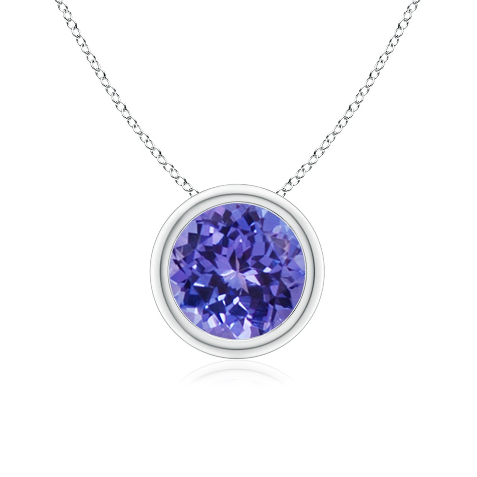 7mm AA Bezel-Set Round Tanzanite Solitaire Pendant in White Gold 