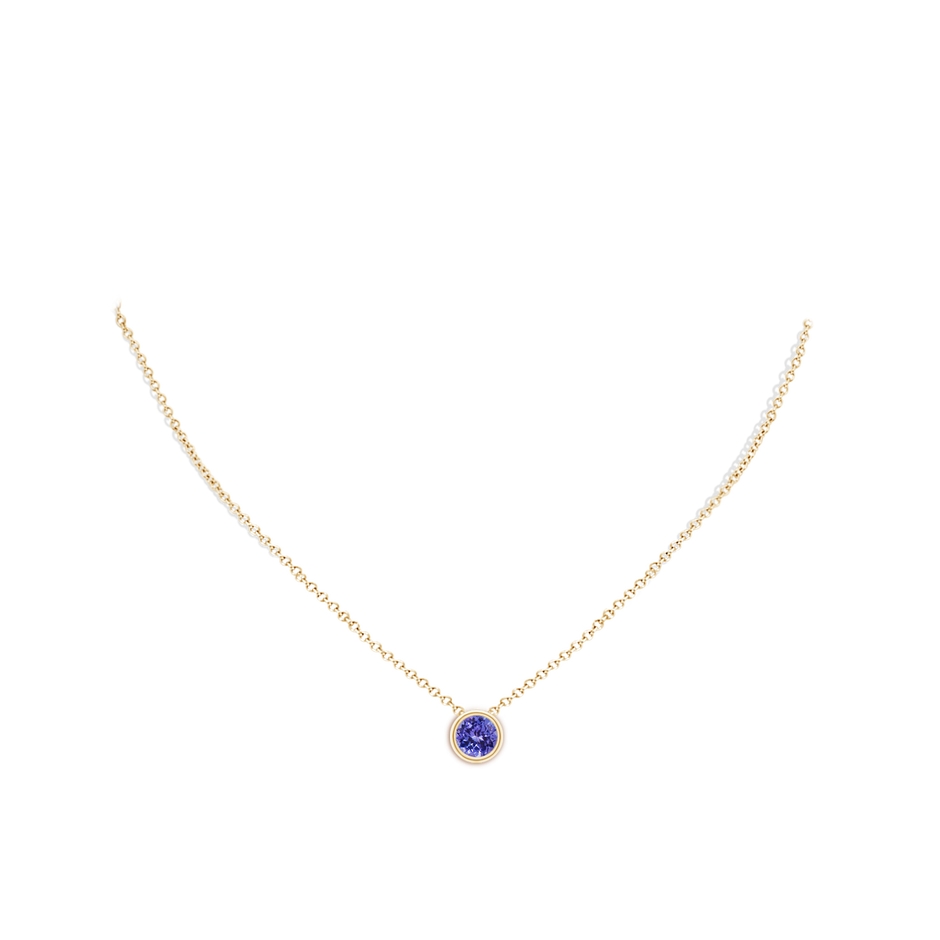 7mm AA Bezel-Set Round Tanzanite Solitaire Pendant in Yellow Gold pen