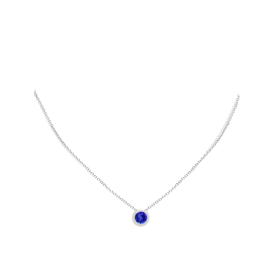 7mm AAA Bezel-Set Round Tanzanite Solitaire Pendant in 18K White Gold pen