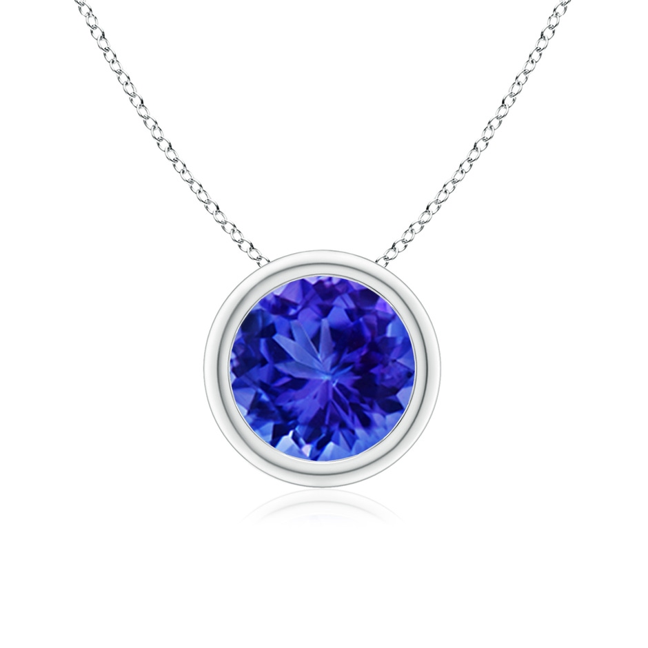 7mm AAA Bezel-Set Round Tanzanite Solitaire Pendant in White Gold 
