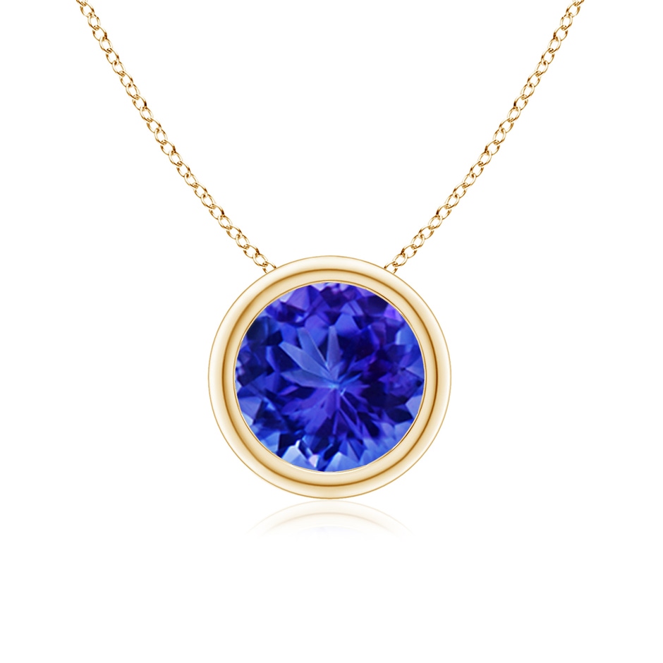 7mm AAA Bezel-Set Round Tanzanite Solitaire Pendant in Yellow Gold 