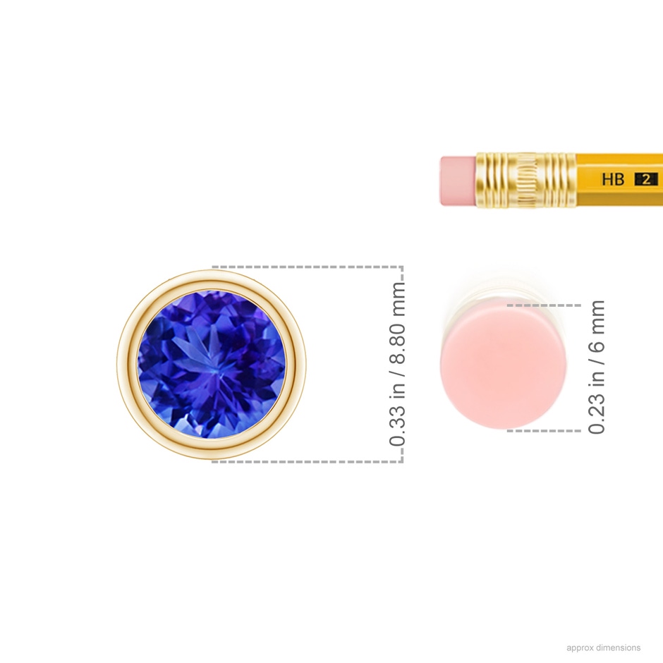 7mm AAA Bezel-Set Round Tanzanite Solitaire Pendant in Yellow Gold ruler