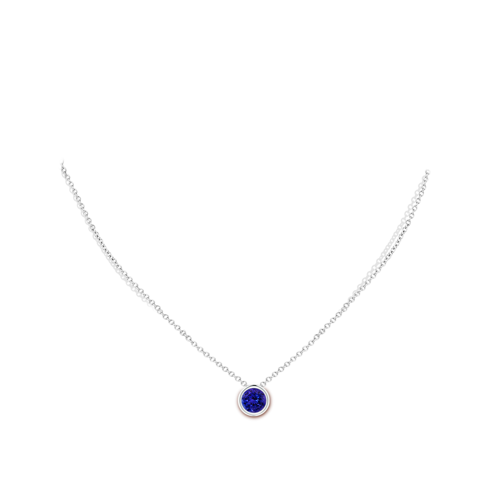 7mm AAAA Bezel-Set Round Tanzanite Solitaire Pendant in White Gold Body-Neck