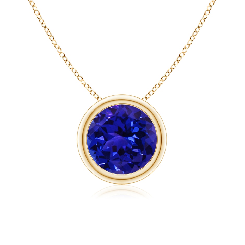 7mm AAAA Bezel-Set Round Tanzanite Solitaire Pendant in Yellow Gold 