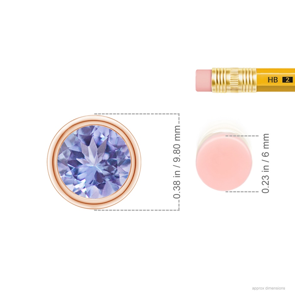 8mm A Bezel-Set Round Tanzanite Solitaire Pendant in Rose Gold ruler