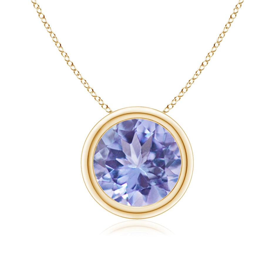 8mm A Bezel-Set Round Tanzanite Solitaire Pendant in Yellow Gold 