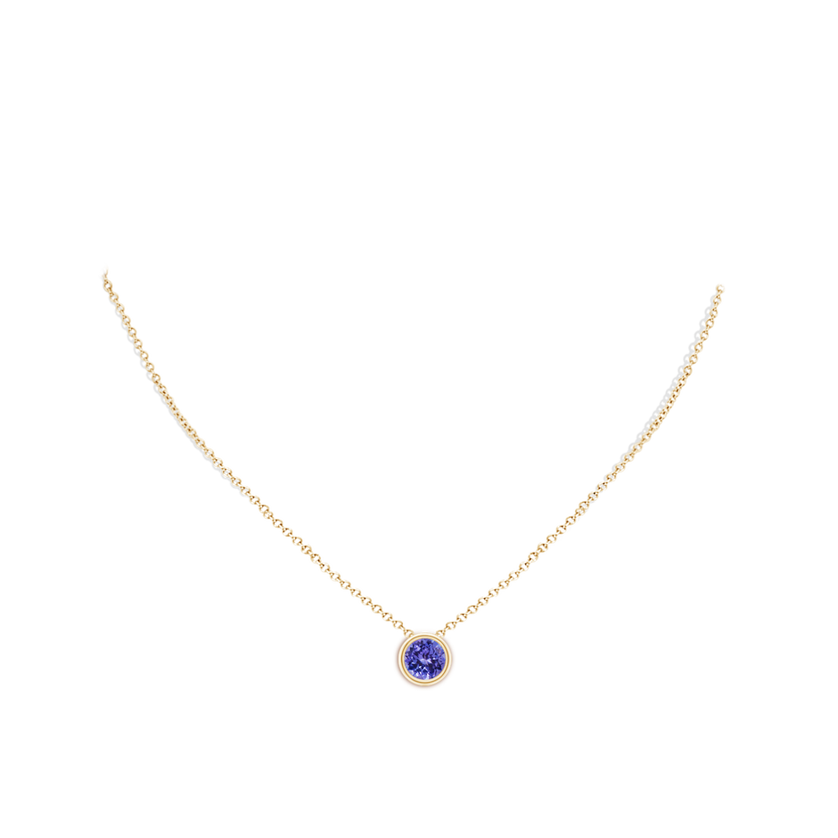 8mm AA Bezel-Set Round Tanzanite Solitaire Pendant in Yellow Gold pen