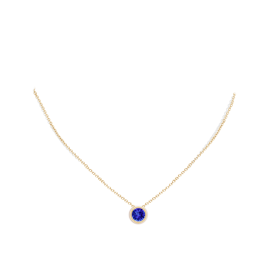 8mm AAA Bezel-Set Round Tanzanite Solitaire Pendant in Yellow Gold pen
