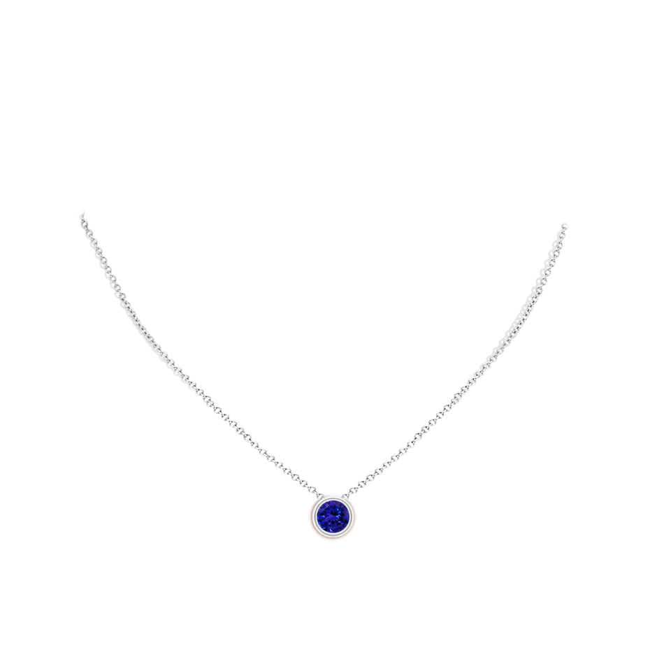 8mm AAAA Bezel-Set Round Tanzanite Solitaire Pendant in 18K White Gold pen