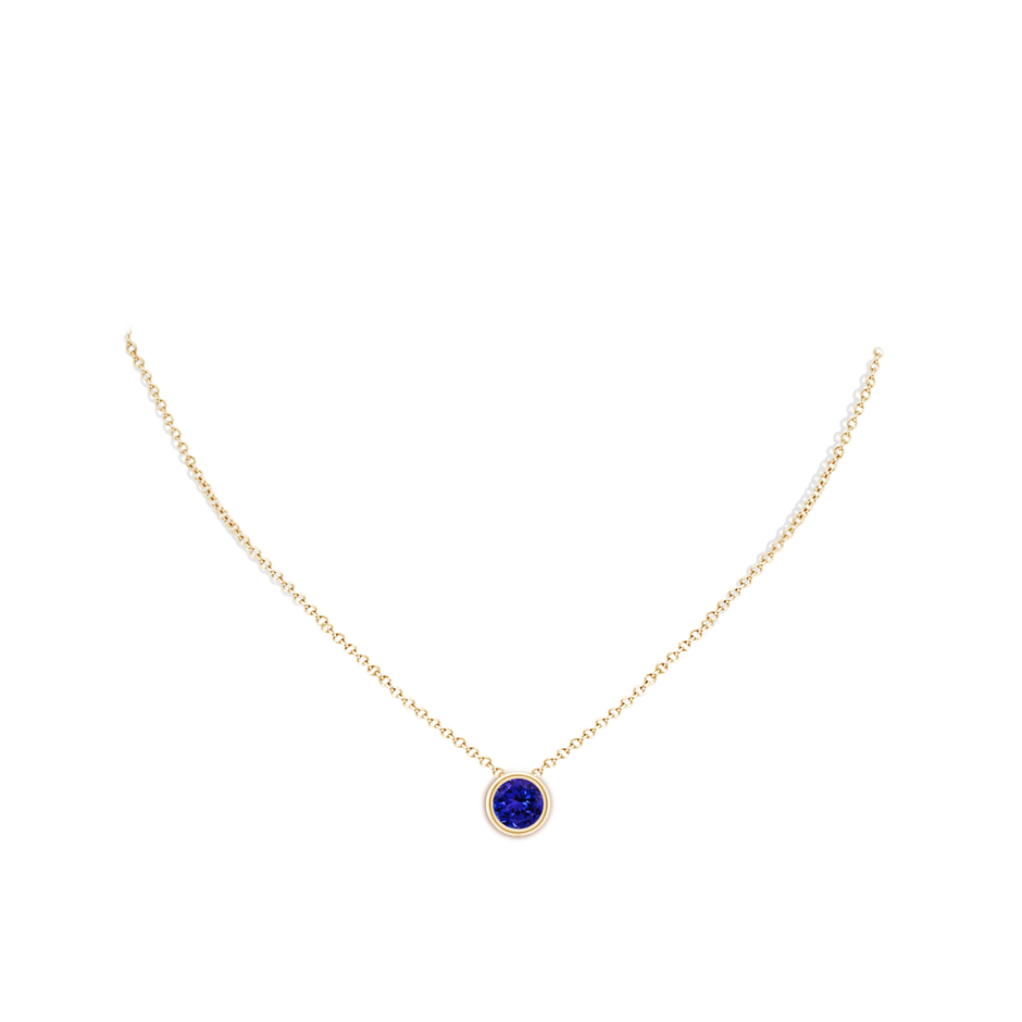 8mm AAAA Bezel-Set Round Tanzanite Solitaire Pendant in Yellow Gold pen