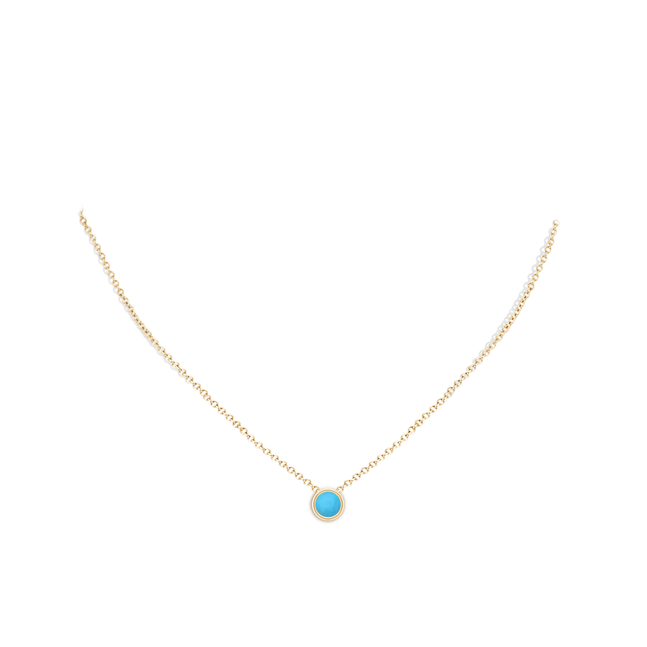 6mm AAA Bezel-Set Round Turquoise Solitaire Pendant in Yellow Gold pen