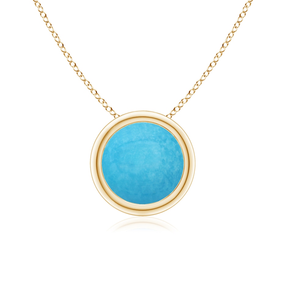 7mm A Bezel-Set Round Turquoise Solitaire Pendant in Yellow Gold 