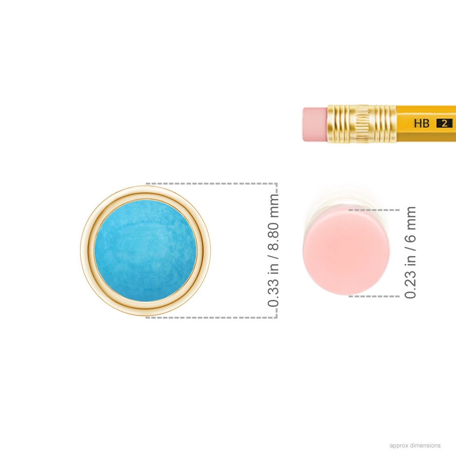 7mm A Bezel-Set Round Turquoise Solitaire Pendant in Yellow Gold ruler
