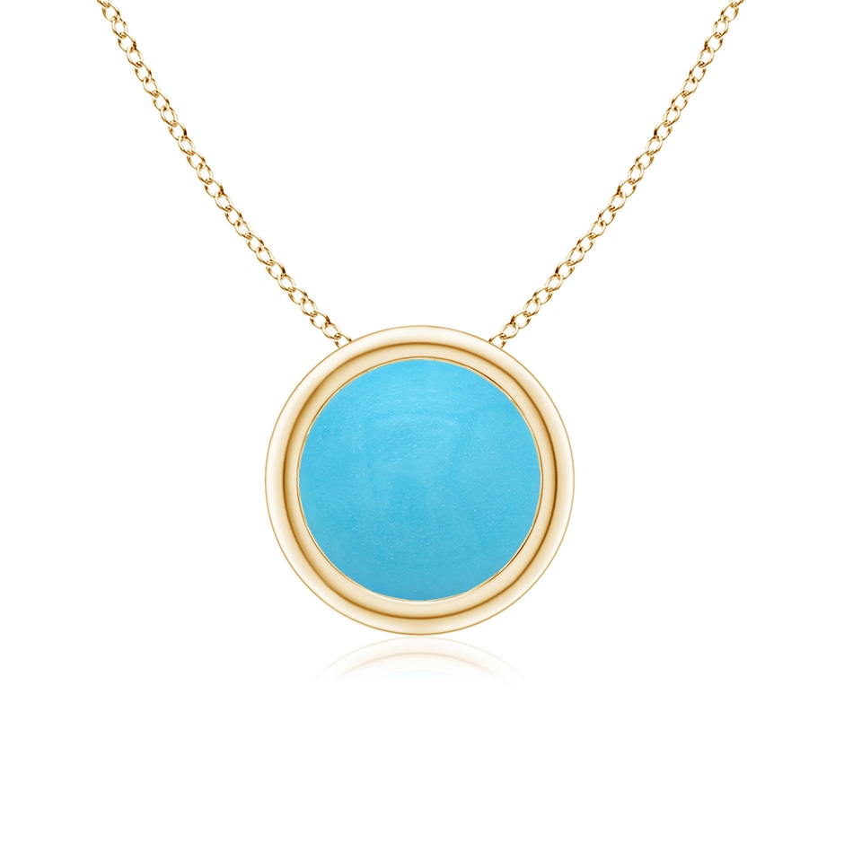 7mm AA Bezel-Set Round Turquoise Solitaire Pendant in Yellow Gold 