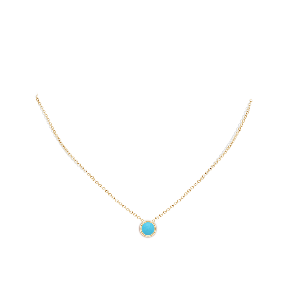 7mm AA Bezel-Set Round Turquoise Solitaire Pendant in Yellow Gold pen