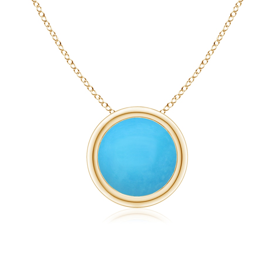 7mm AAA Bezel-Set Round Turquoise Solitaire Pendant in Yellow Gold 