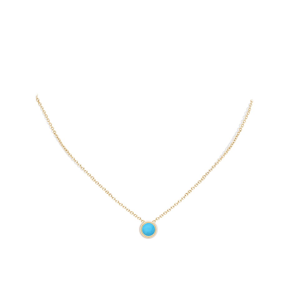 7mm AAA Bezel-Set Round Turquoise Solitaire Pendant in Yellow Gold pen