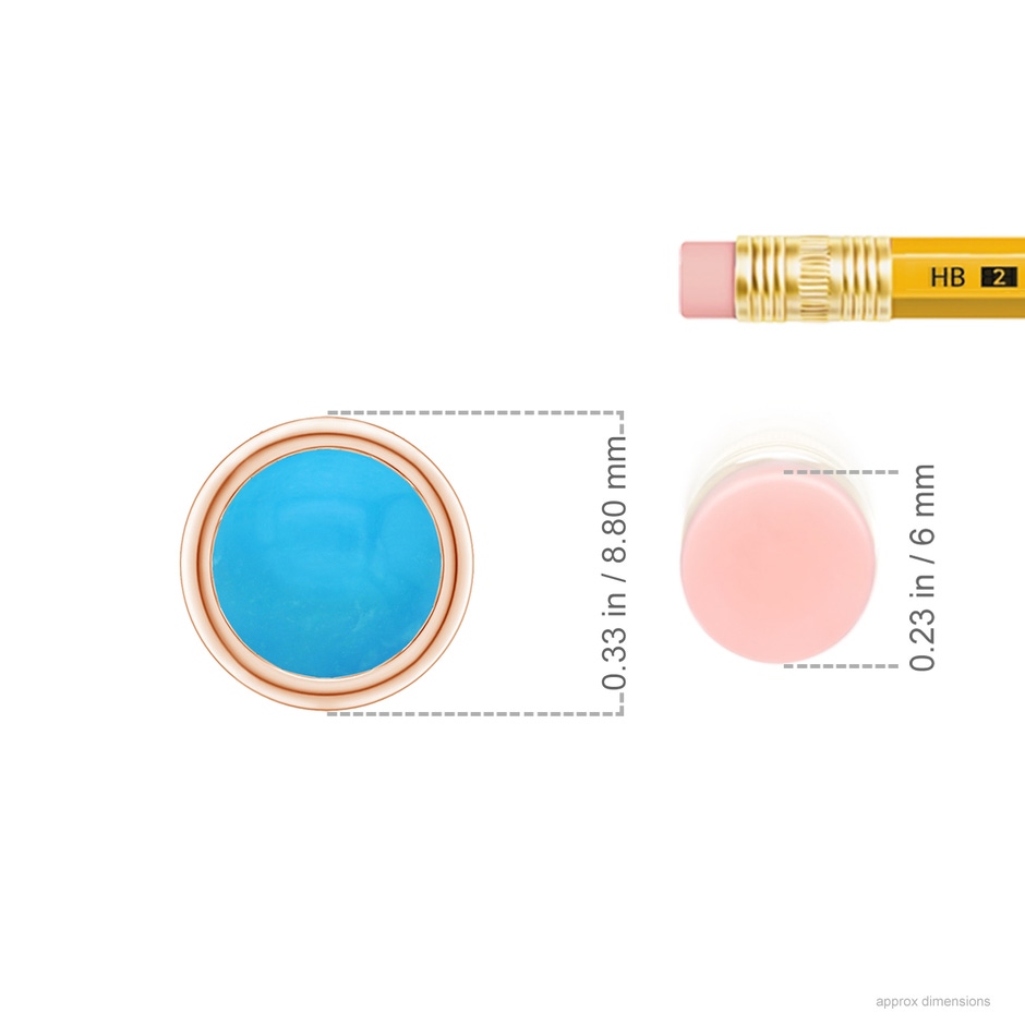 7mm AAAA Bezel-Set Round Turquoise Solitaire Pendant in Rose Gold ruler