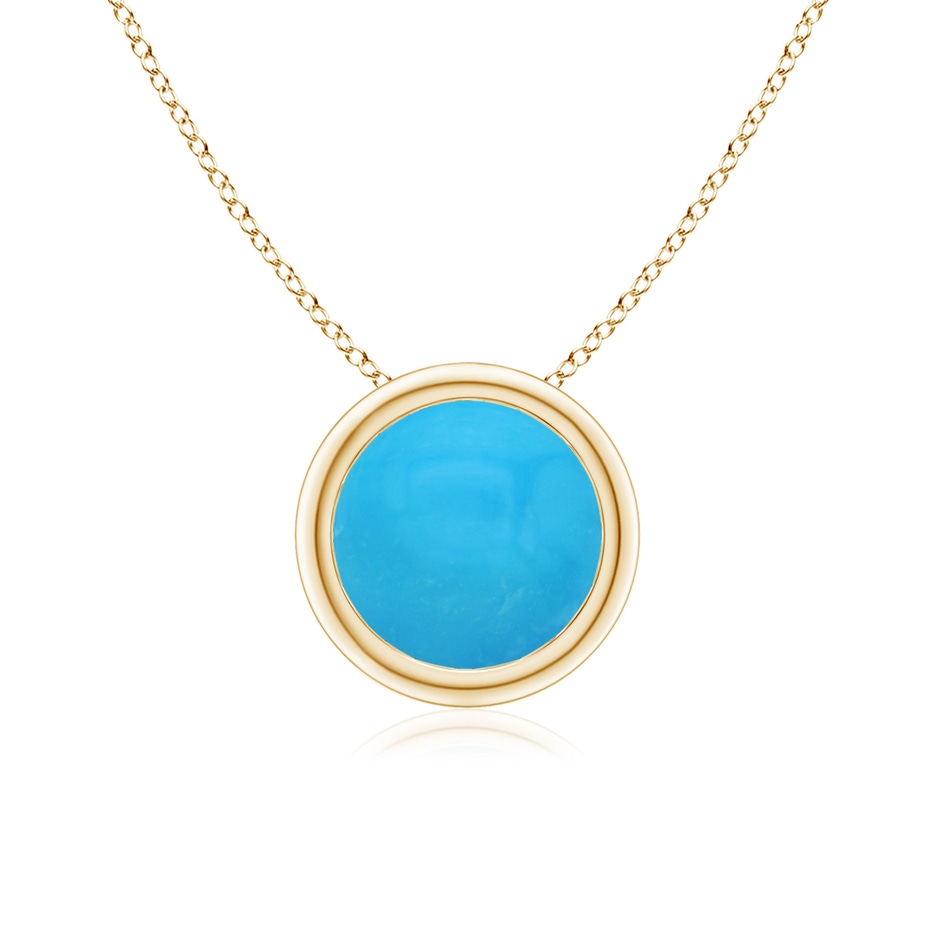 7mm AAAA Bezel-Set Round Turquoise Solitaire Pendant in Yellow Gold 