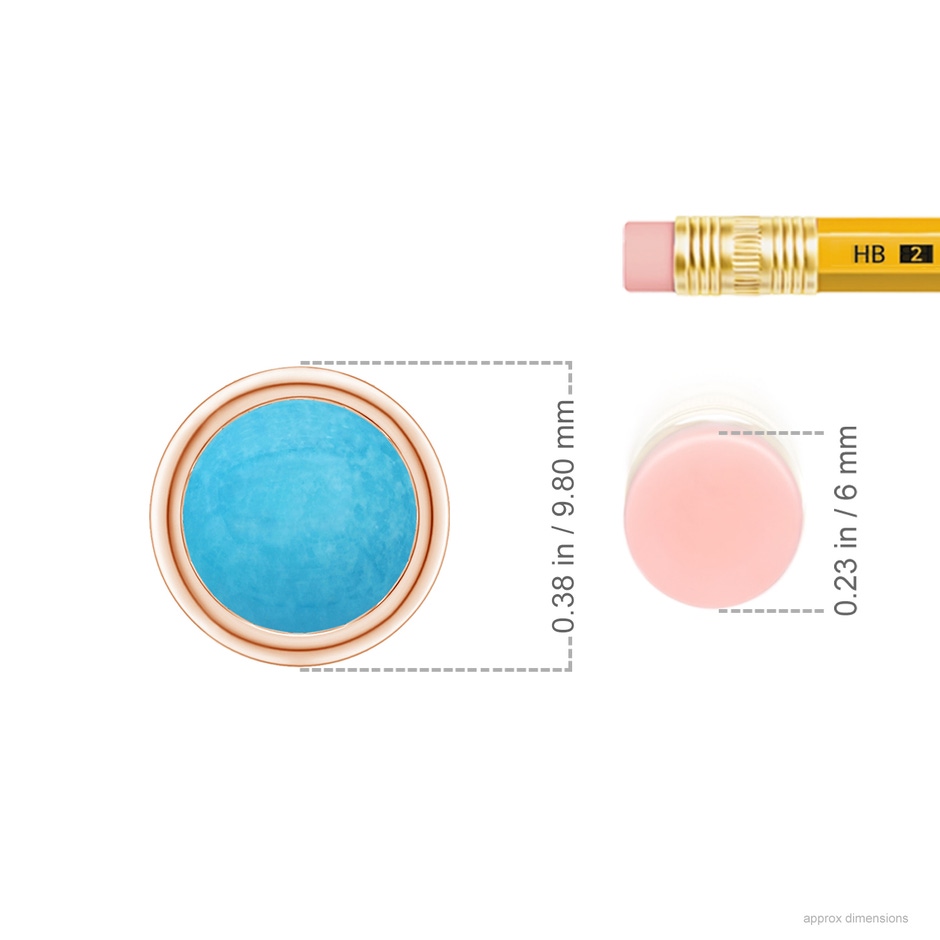8mm A Bezel-Set Round Turquoise Solitaire Pendant in Rose Gold ruler