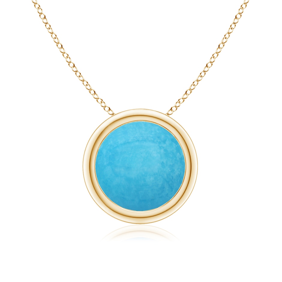 8mm A Bezel-Set Round Turquoise Solitaire Pendant in Yellow Gold 