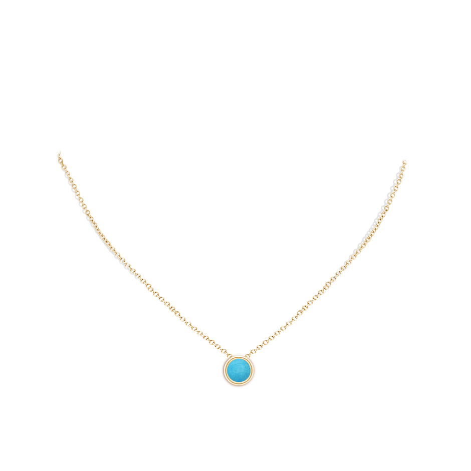 8mm A Bezel-Set Round Turquoise Solitaire Pendant in Yellow Gold pen