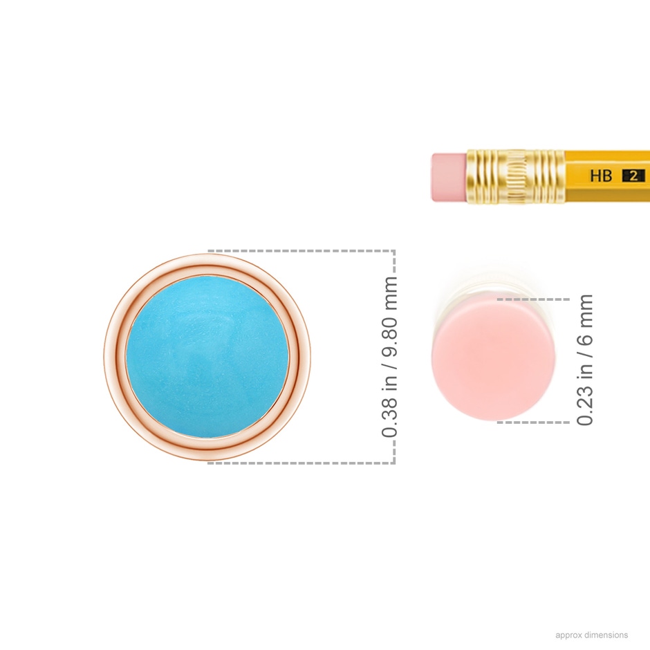 8mm AA Bezel-Set Round Turquoise Solitaire Pendant in Rose Gold ruler