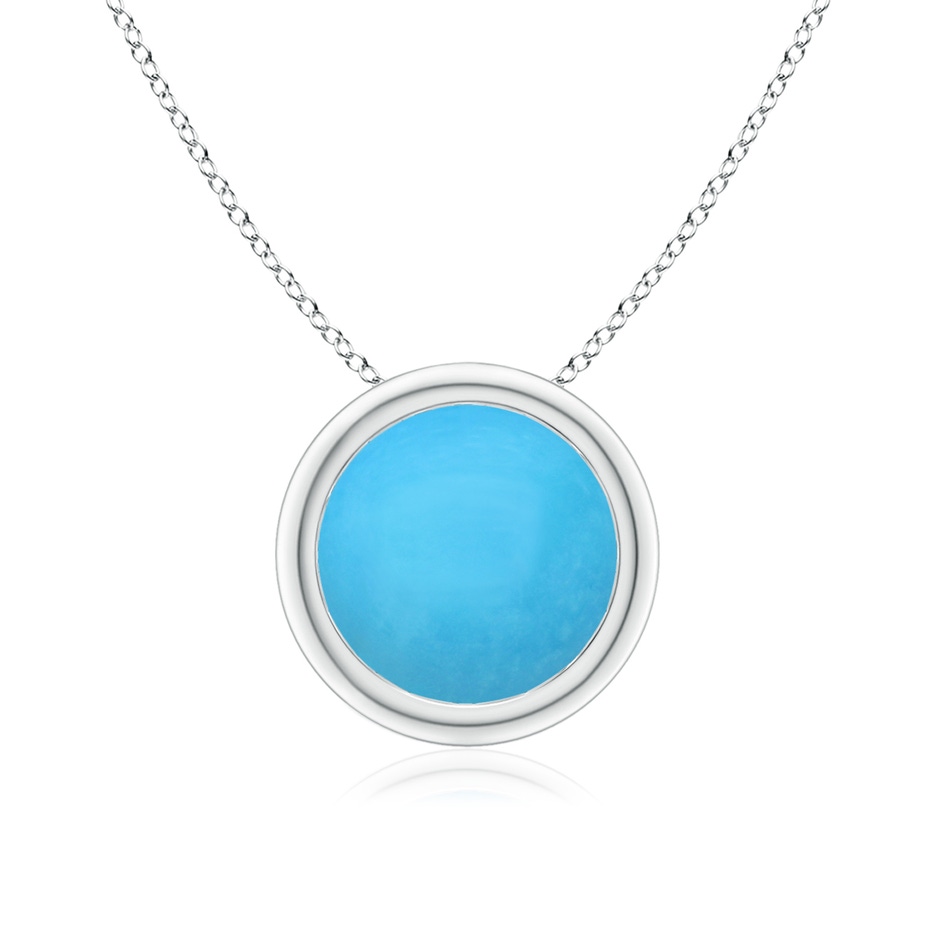 8mm AAA Bezel-Set Round Turquoise Solitaire Pendant in White Gold 