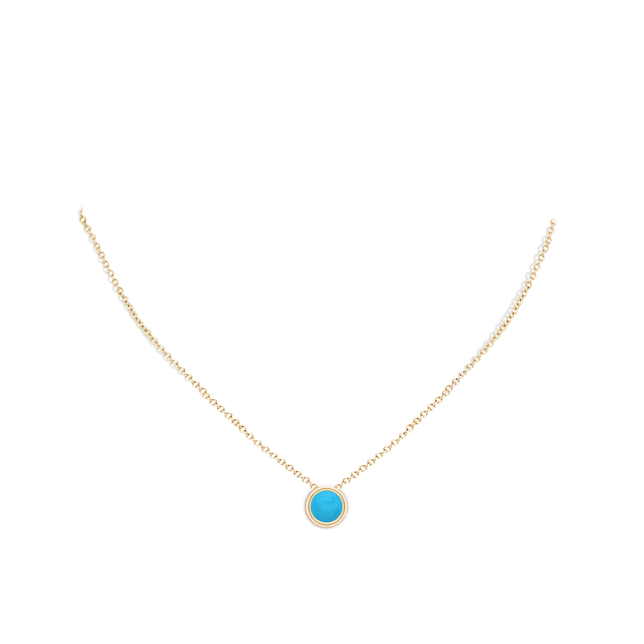 8mm AAAA Bezel-Set Round Turquoise Solitaire Pendant in Yellow Gold pen