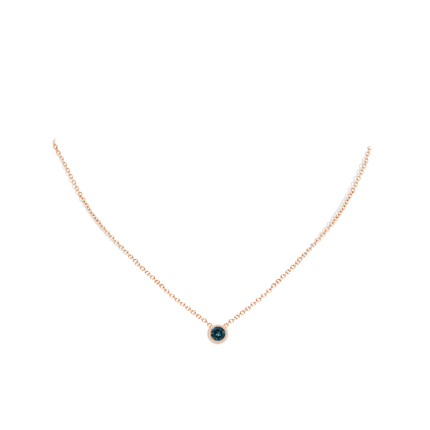 5mm AAA Bezel-Set Round Teal Montana Sapphire Solitaire Pendant in Rose Gold - body_neck