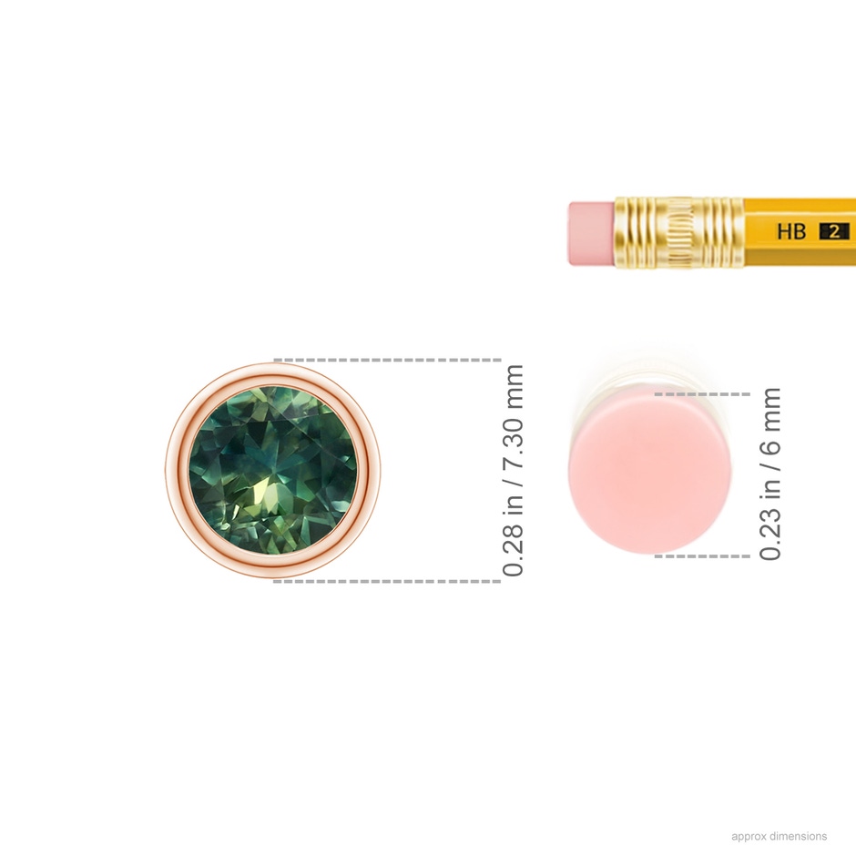 6mm AA Bezel-Set Round Teal Montana Sapphire Solitaire Pendant in Rose Gold ruler
