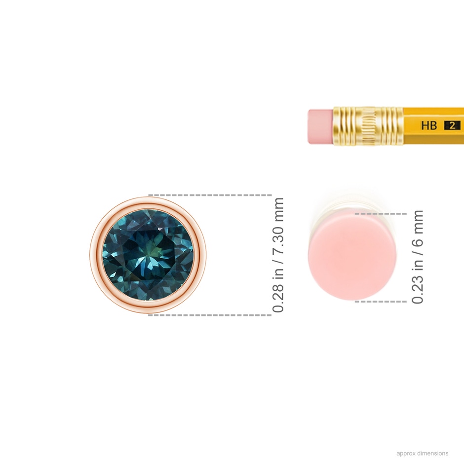6mm AAA Bezel-Set Round Teal Montana Sapphire Solitaire Pendant in Rose Gold ruler