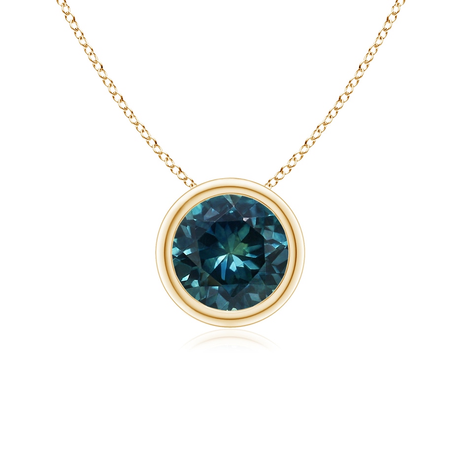 6mm AAA Bezel-Set Round Teal Montana Sapphire Solitaire Pendant in Yellow Gold 