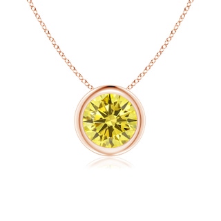 6.4mm AAAA Bezel-Set Round Fancy Intense Yellow Diamond Solitaire Pendant in Rose Gold