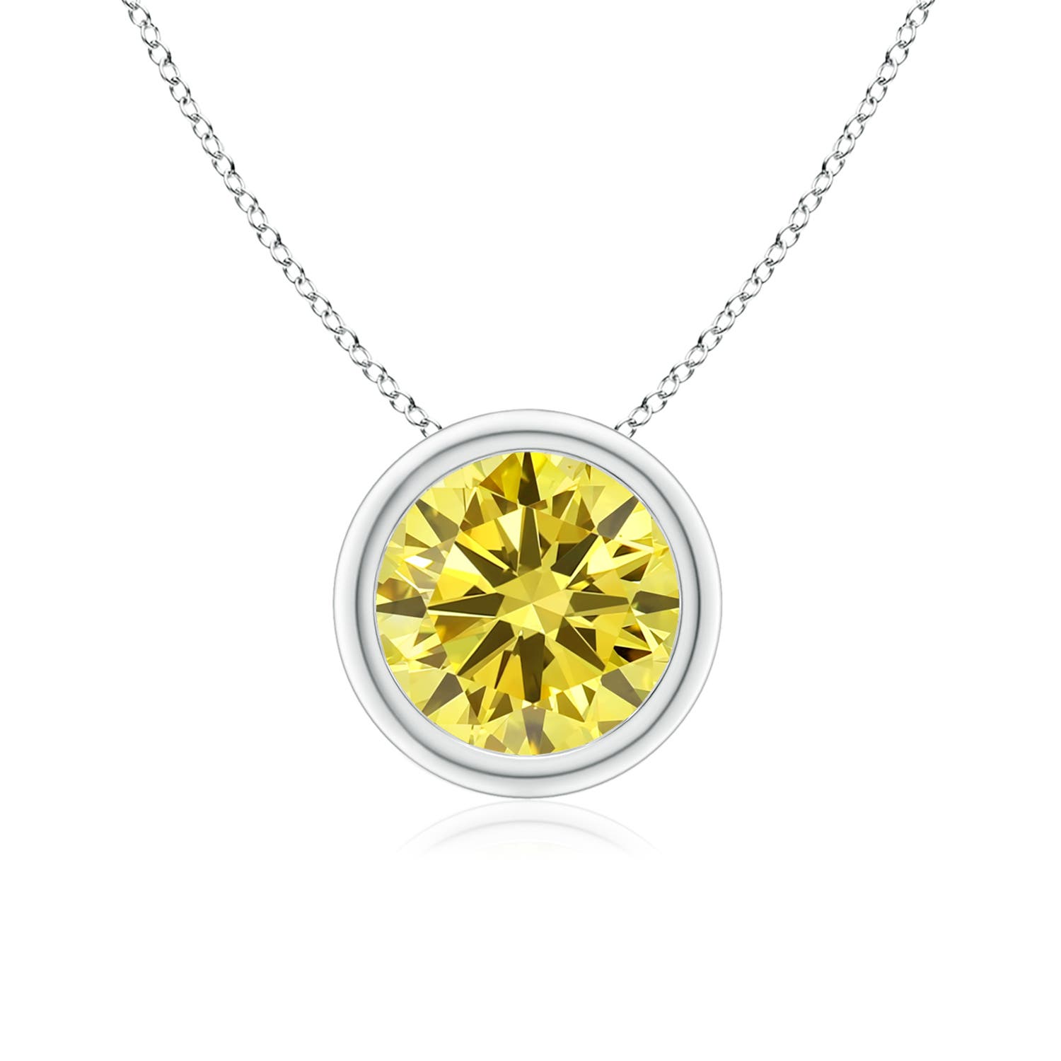 Angara 1.25 CTW Bezel-Set Round Fancy Intense Yellow Diamond Solitaire Pendant in 18K White Gold
