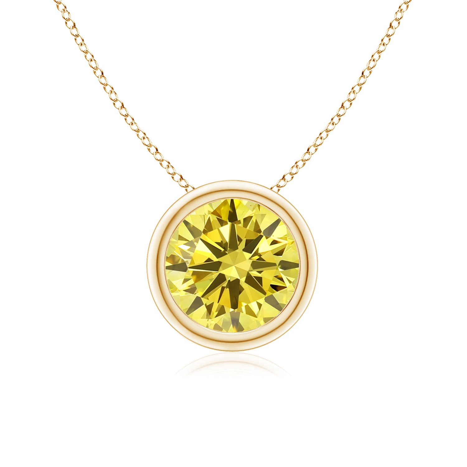 Angara 1.25 CTW Bezel-Set Round Fancy Intense Yellow Diamond Solitaire Pendant in 18K Yellow Gold