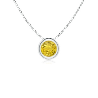 4mm AAA Bezel-Set Round Yellow Sapphire Solitaire Pendant in 9K White Gold