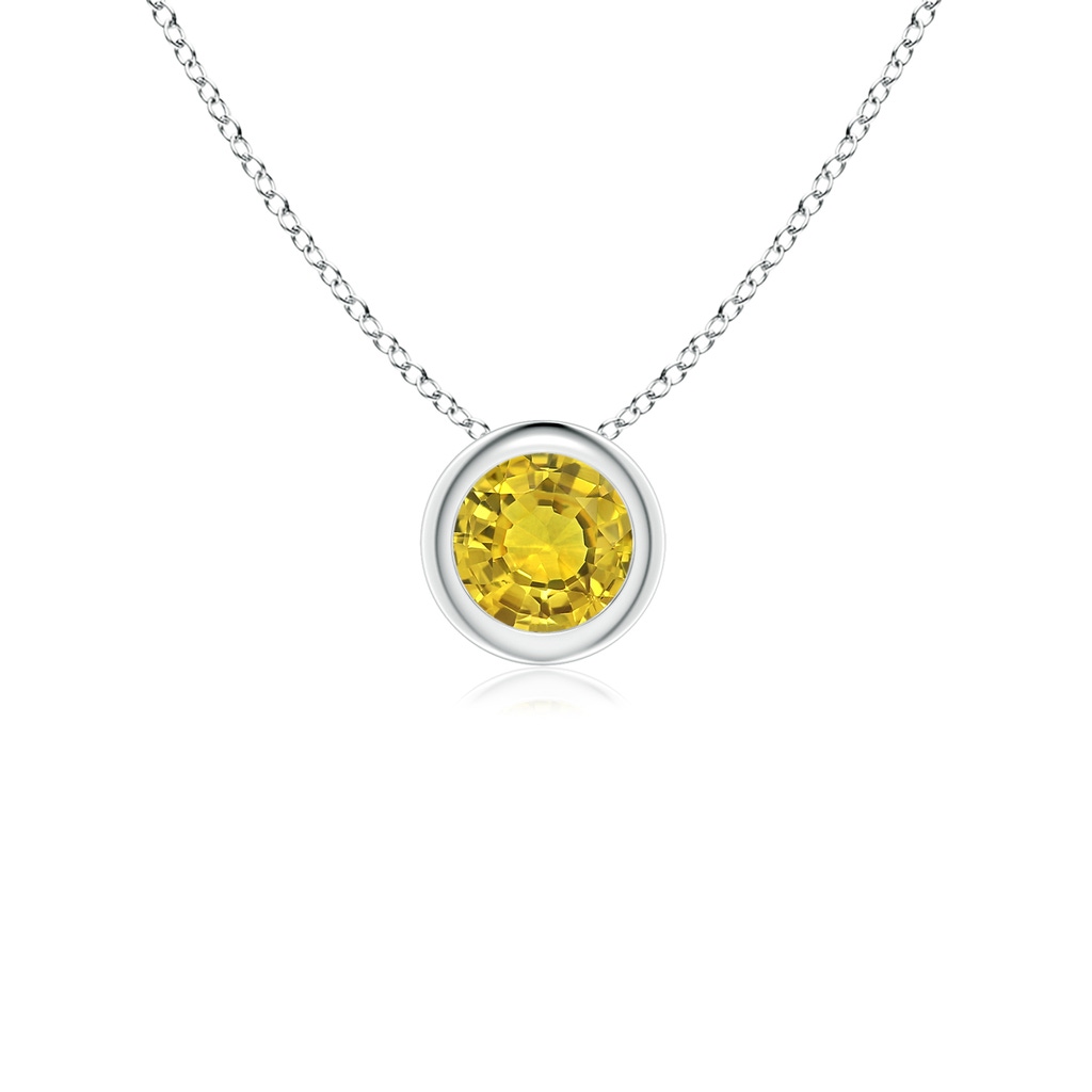 4mm AAAA Bezel-Set Round Yellow Sapphire Solitaire Pendant in White Gold