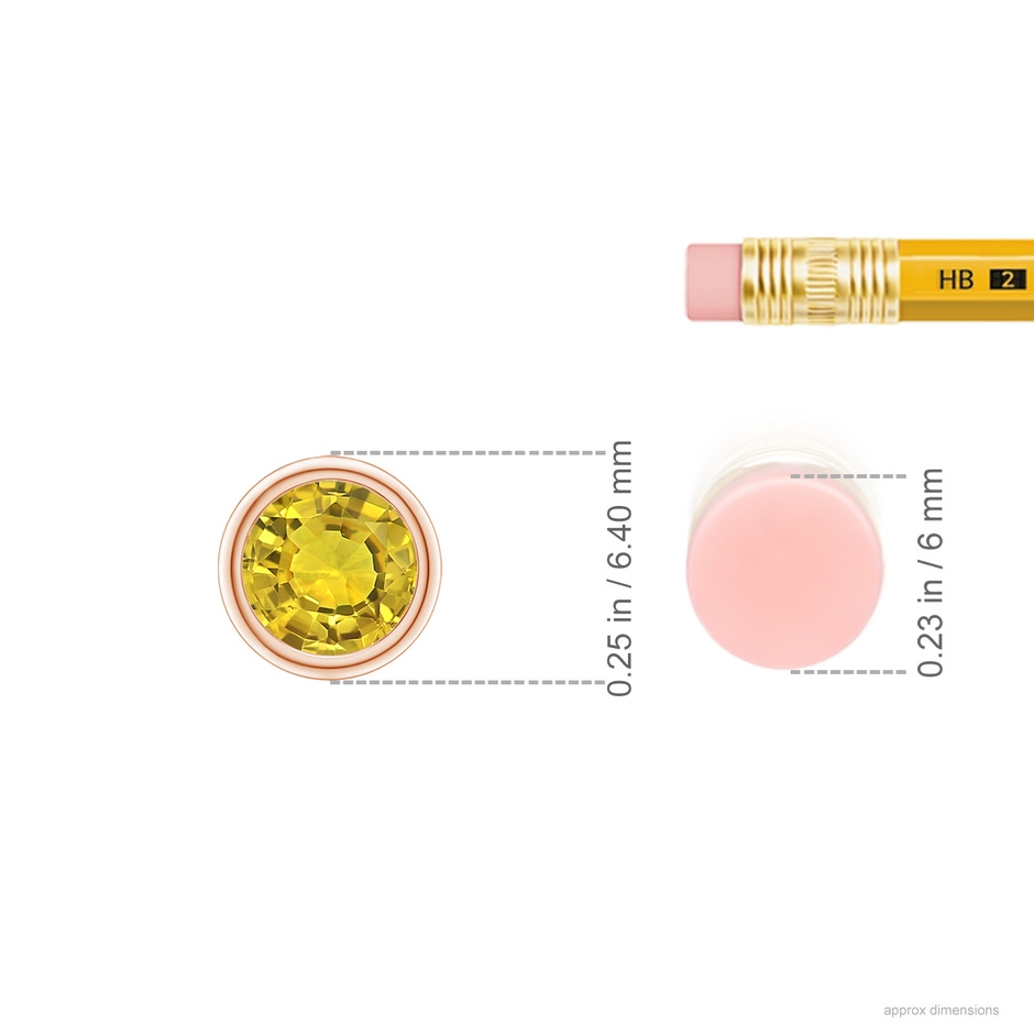 5mm AAAA Bezel-Set Round Yellow Sapphire Solitaire Pendant in Rose Gold ruler