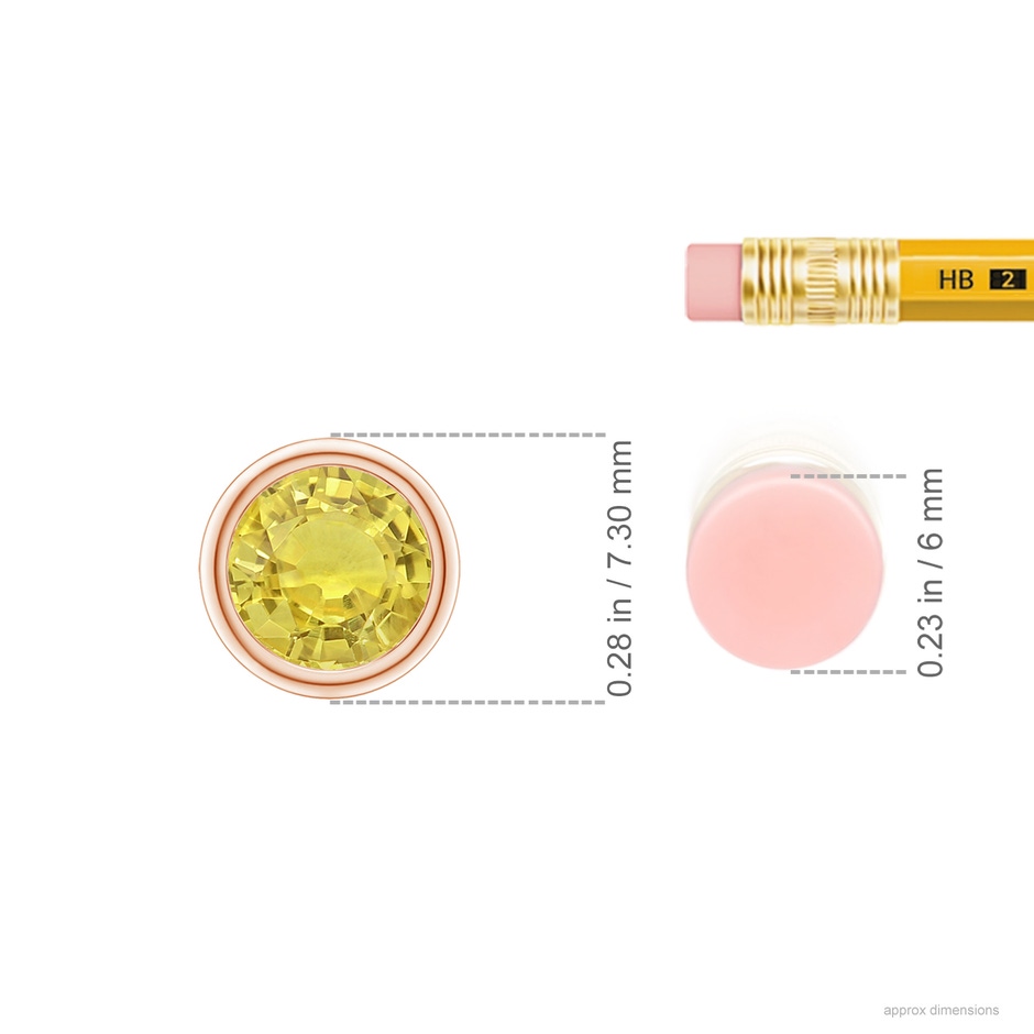 6mm AA Bezel-Set Round Yellow Sapphire Solitaire Pendant in Rose Gold ruler
