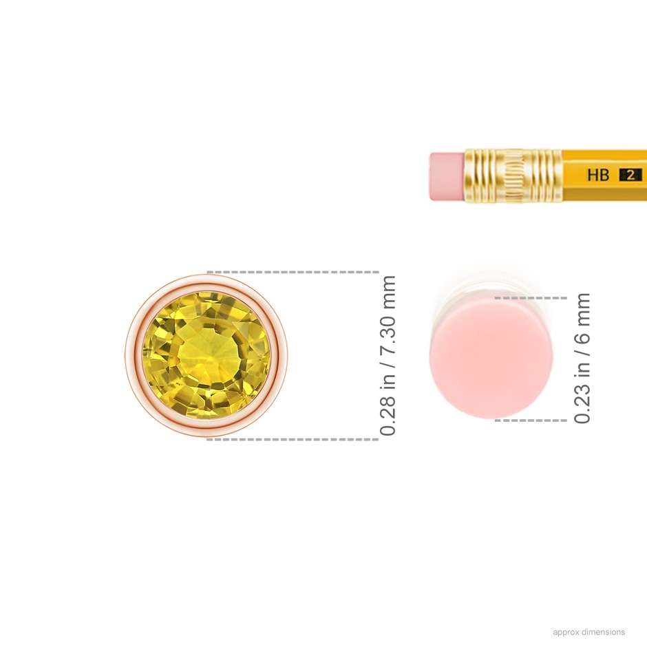 6mm AAAA Bezel-Set Round Yellow Sapphire Solitaire Pendant in Rose Gold ruler