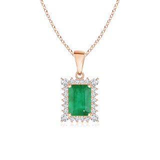 6x4mm A Vintage Style Emerald-Cut Emerald Halo Pendant in Rose Gold
