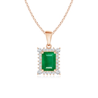 6x4mm AA Vintage Style Emerald-Cut Emerald Halo Pendant in 9K Rose Gold