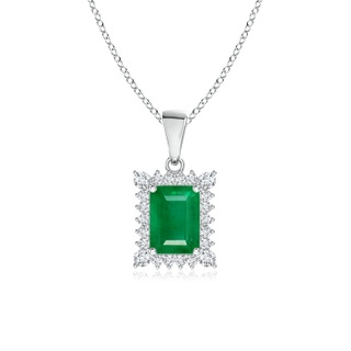 6x4mm AA Vintage Style Emerald-Cut Emerald Halo Pendant in P950 Platinum