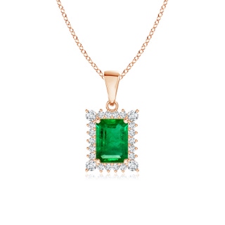 6x4mm AAA Vintage Style Emerald-Cut Emerald Halo Pendant in 9K Rose Gold