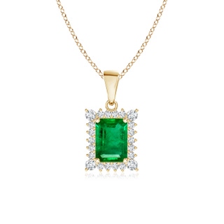 6x4mm AAA Vintage Style Emerald-Cut Emerald Halo Pendant in Yellow Gold