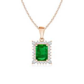 6x4mm AAAA Vintage Style Emerald-Cut Emerald Halo Pendant in 9K Rose Gold