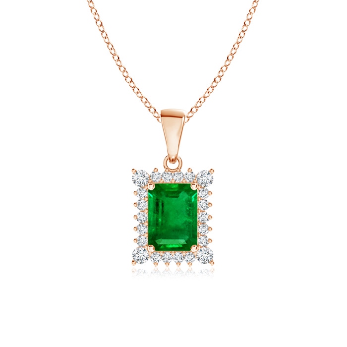 6x4mm AAAA Vintage Style Emerald-Cut Emerald Halo Pendant in Rose Gold