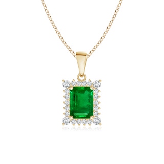6x4mm AAAA Vintage Style Emerald-Cut Emerald Halo Pendant in Yellow Gold