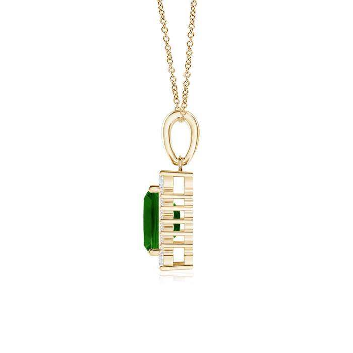 6x4mm AAAA Vintage Style Emerald-Cut Emerald Halo Pendant in Yellow Gold Product Image